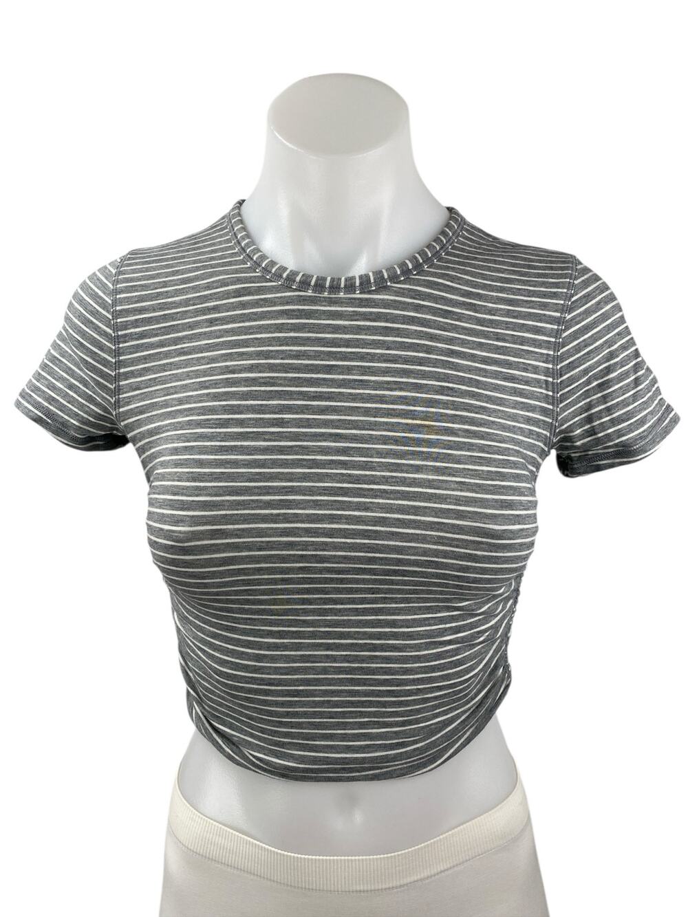 Lululemon All It Takes Gray Striped Ruched Short Sleeve Crop Tee T-shirt Top S